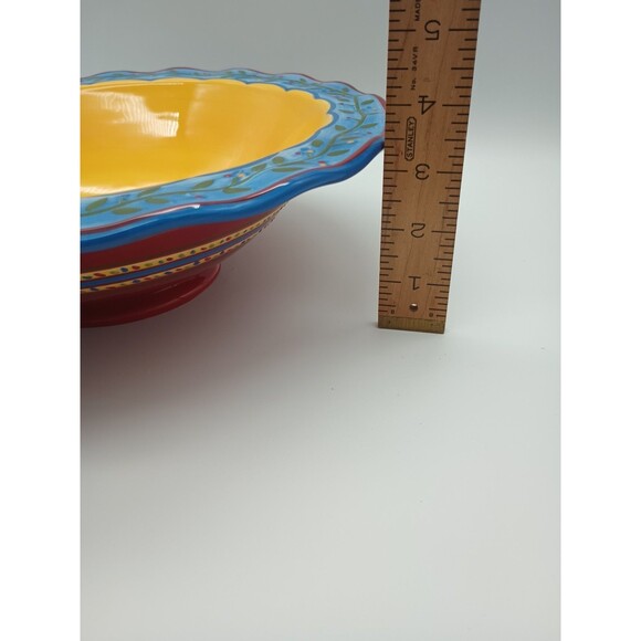 mww market Footed Serving Bowl Floral Fruit Colorful Rimmed 12.5" Pasta Salad - Picture 5 of 8